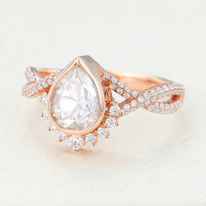 0.9 CT Pear Cluster & Bezel Lab-Grown Diamond Engagement Ring
