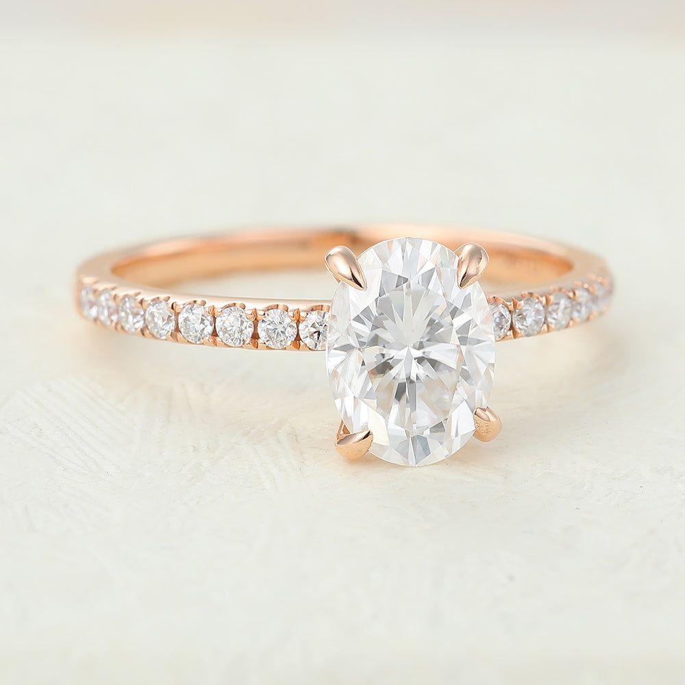 1.33 CT Oval Pave Moissanite Engagement Ring