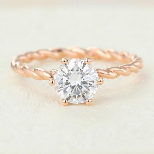 0.88 CT Round Solitaire & Twisted Shank Moissanite Engagement Ring