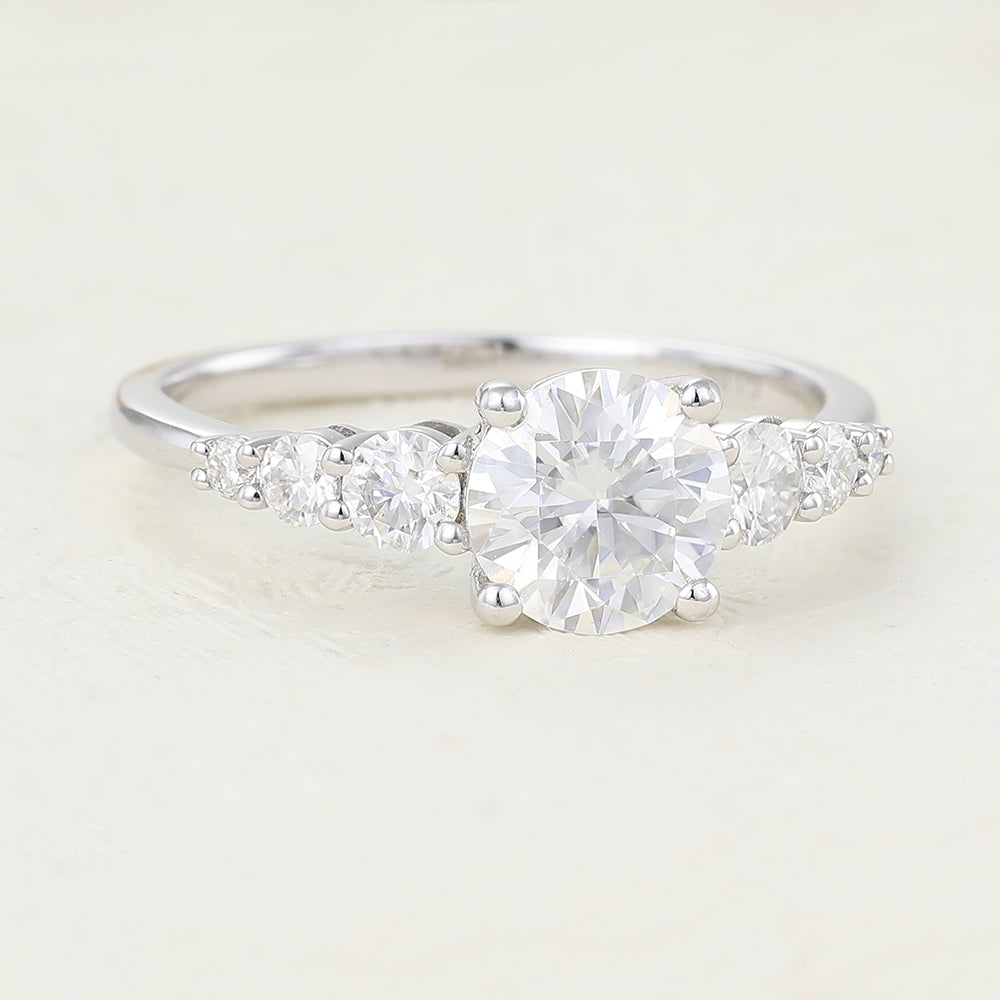 0.88 CT Round Pave Moissanite Engagement Ring