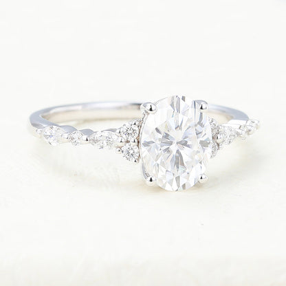 1.33 CT Oval Vintage Cluster & Pave Lab-Grown Diamond Engagement Ring